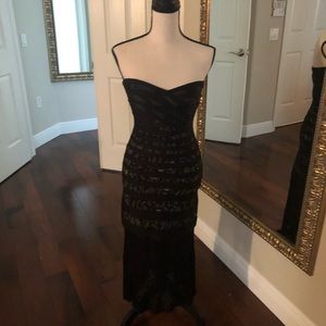 Herve Leger Strapless Lace Bandage Midi Dress